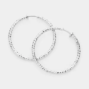 Silver Textured Clip On Hoop Earrings | 1.75" | 246123