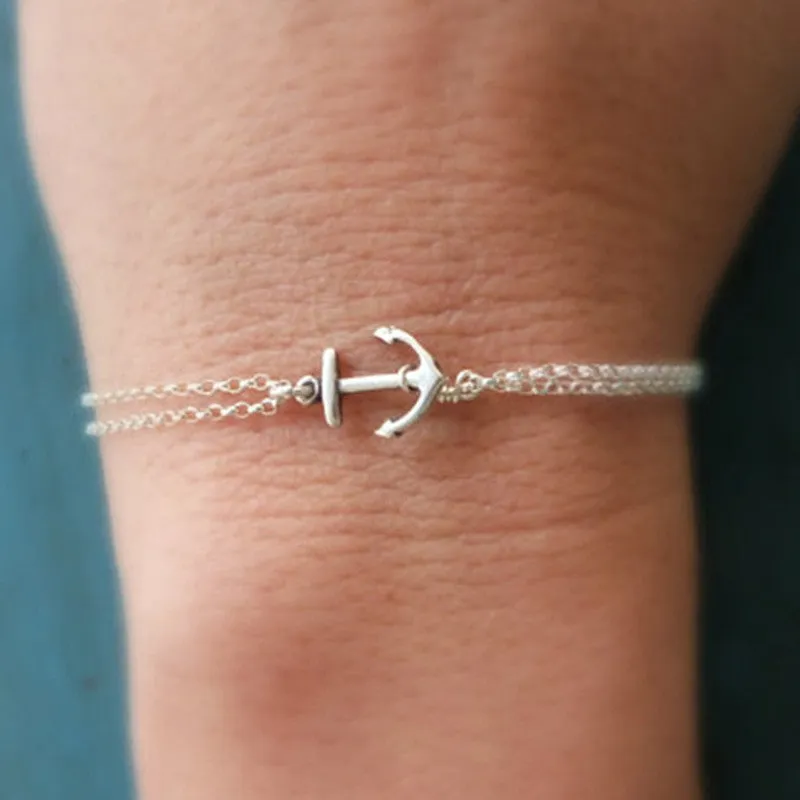 SL1020 pulseras mujer Women Bracelets Double Chain Anchor Tiny Minimalist Jewelry Summer Beach  Bracelet Dainty