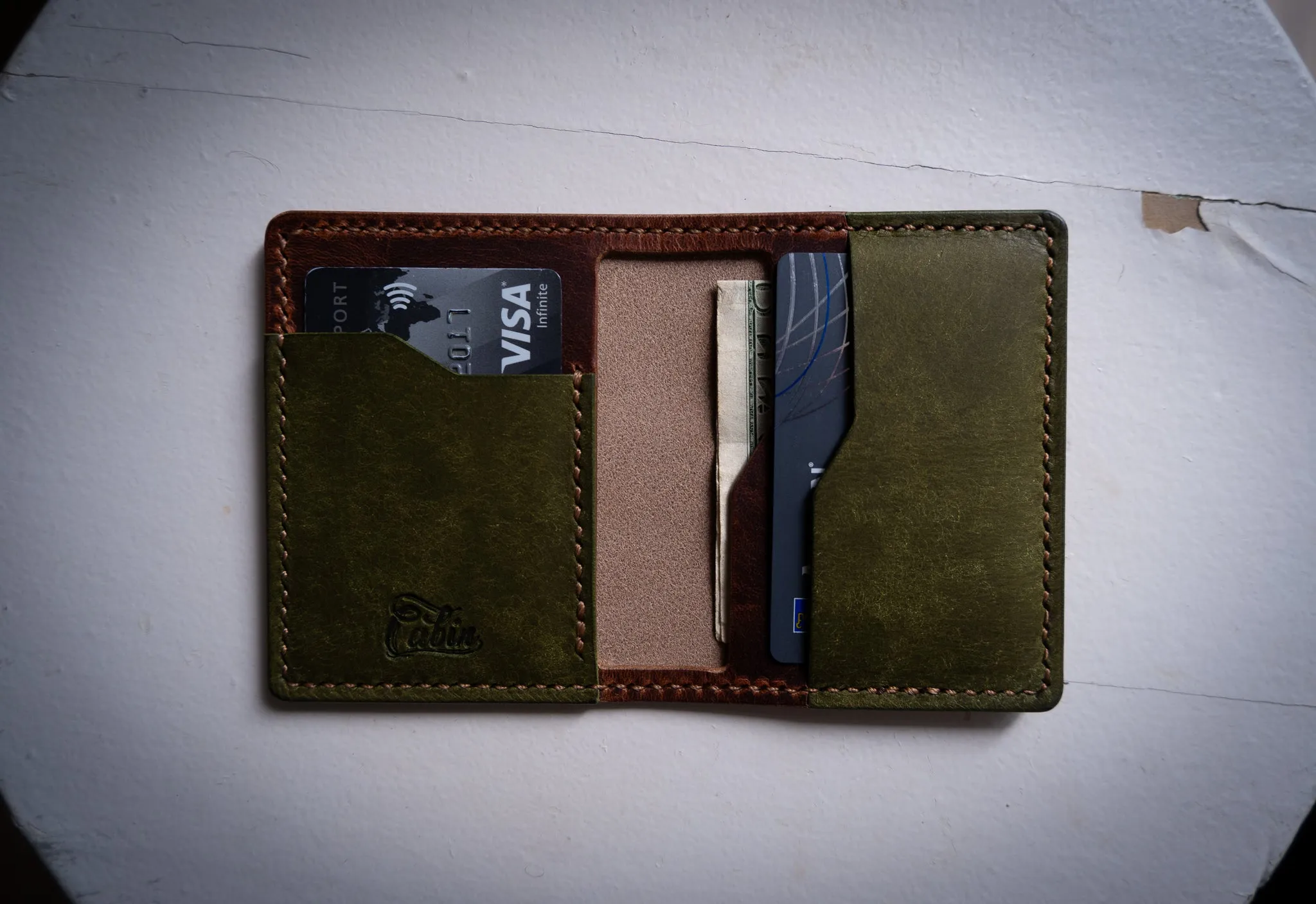 Slim Bi-Fold - Olive and Brown