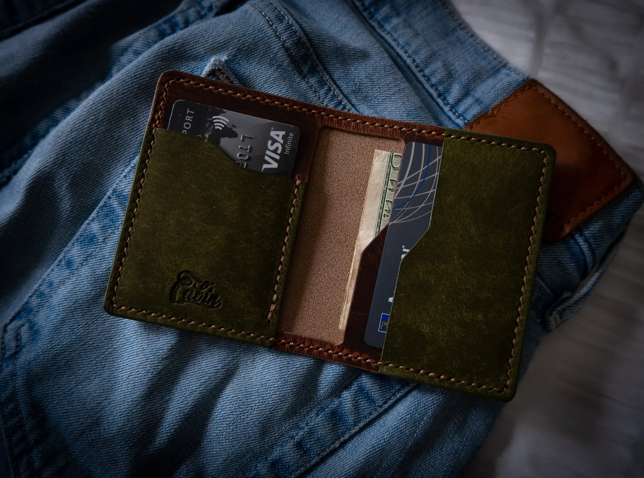 Slim Bi-Fold - Olive and Brown