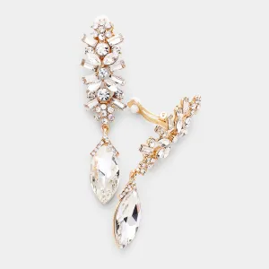 Slim Clear Crystal Rhinestone Pave Clip On Pageant Earrings on Gold | 435802