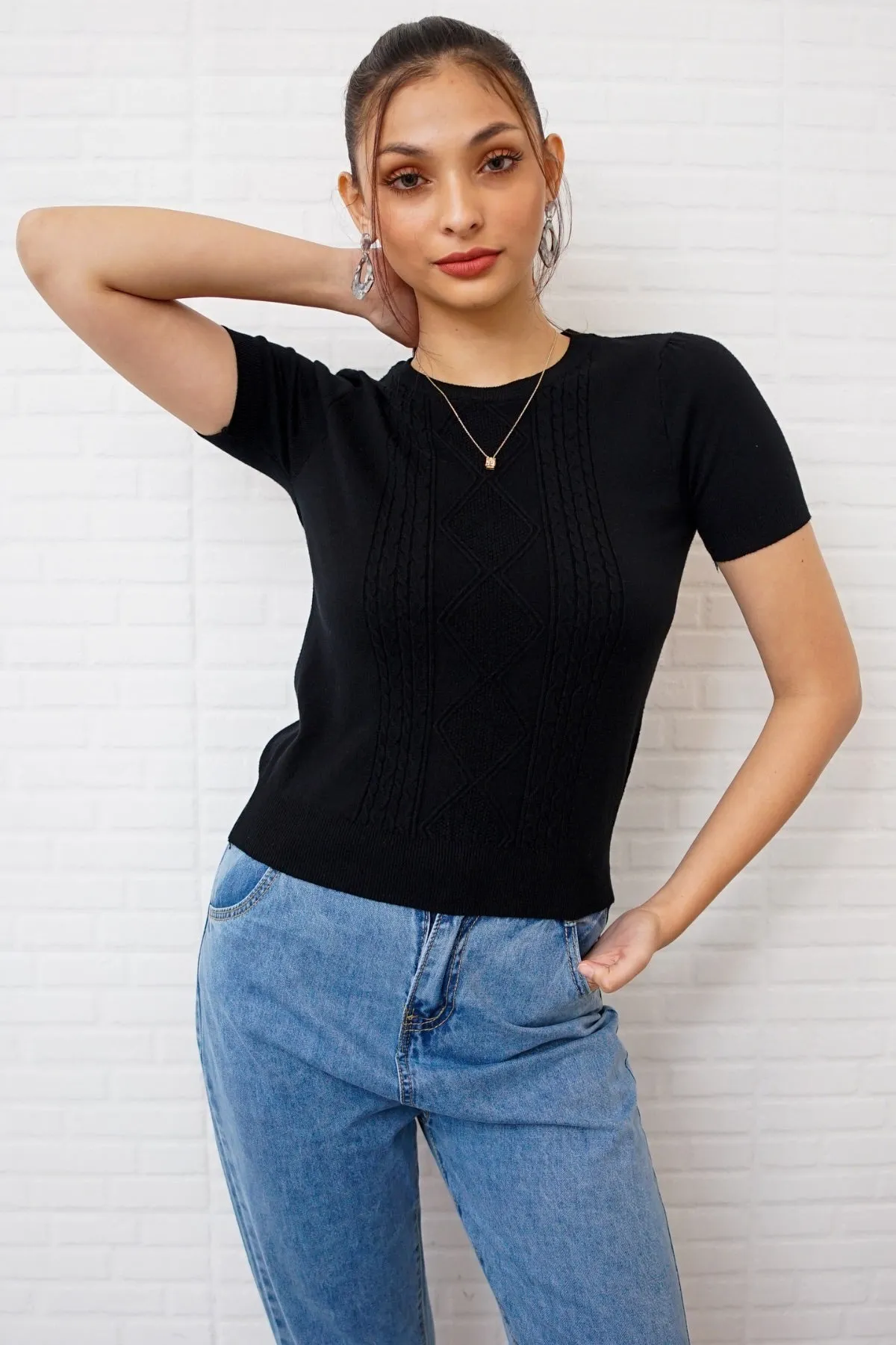 SLOANE Textured Knit Top (Black)