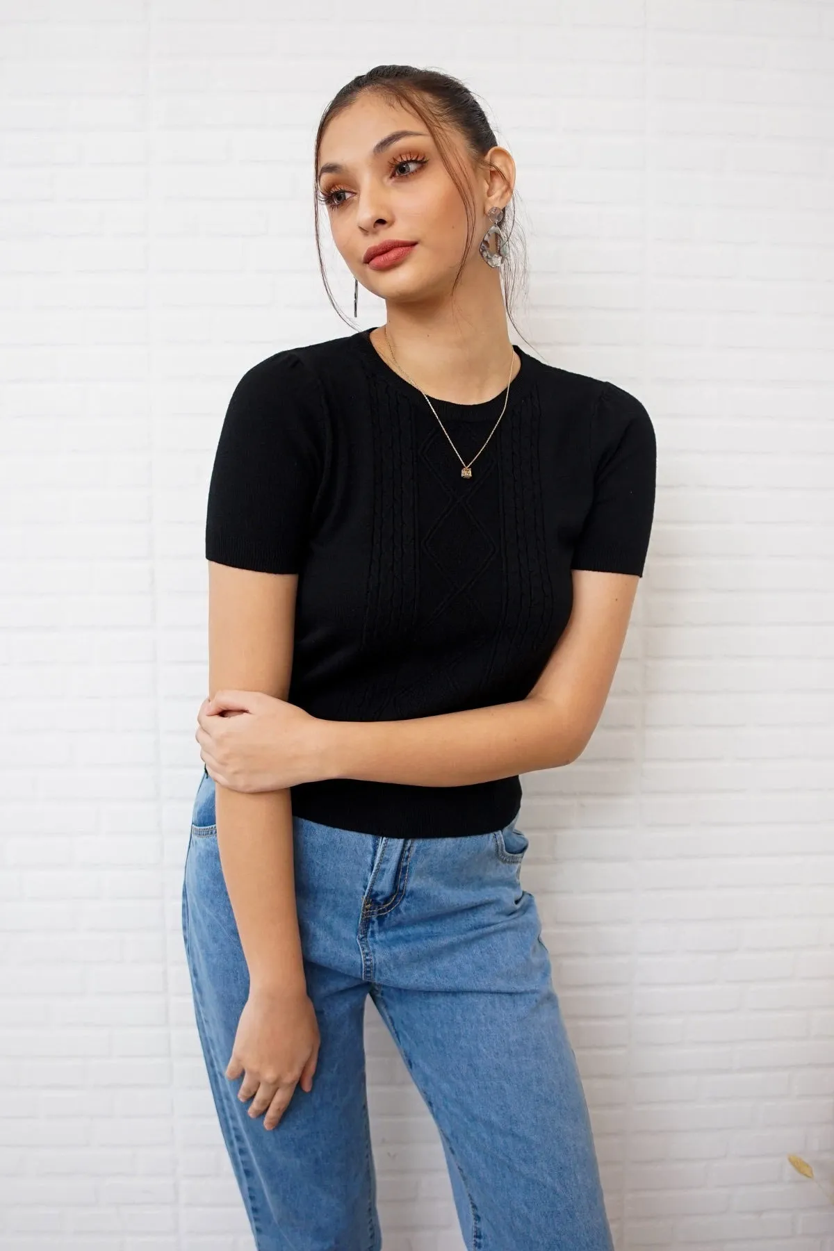SLOANE Textured Knit Top (Black)