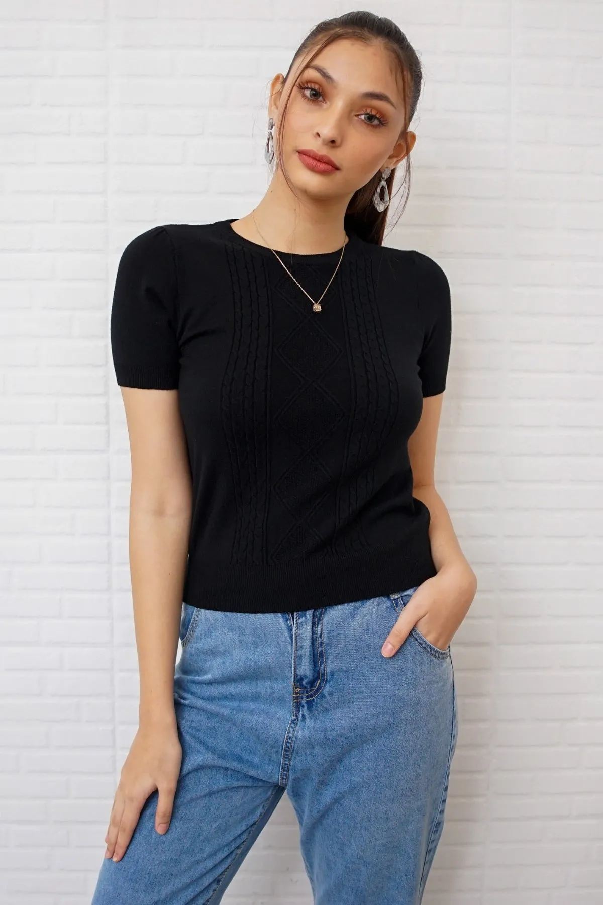 SLOANE Textured Knit Top (Black)
