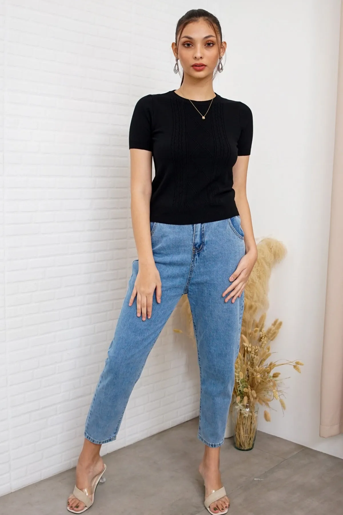 SLOANE Textured Knit Top (Black)