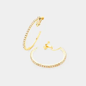 Small Clear Crystal Clip On Hoop Earrings on Gold | 1.75" | 378691