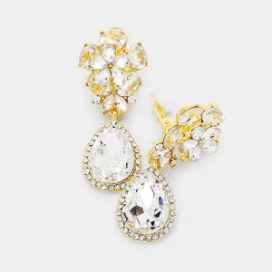 Small Crystal Clip On Dangle Earrings on Gold | 379528