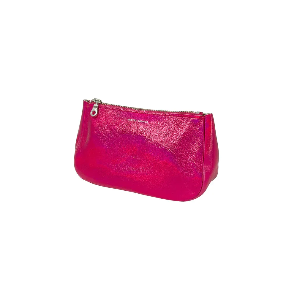 small fatty leather pouch - fuchsia