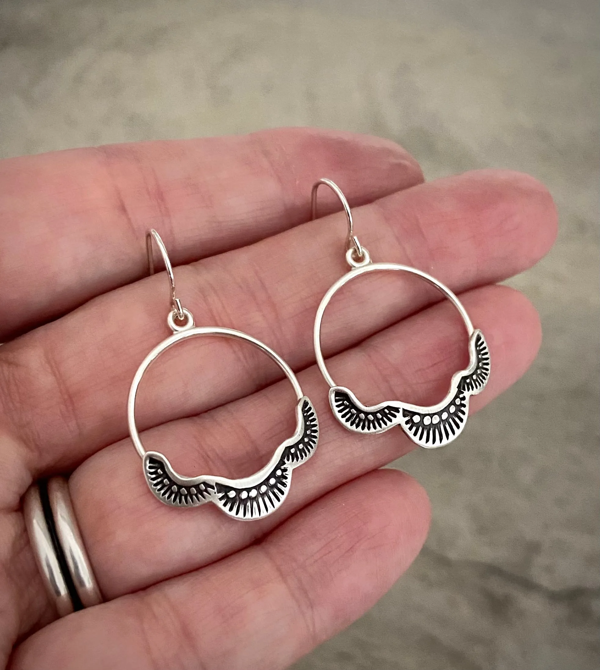Small Hand Stamped Hoops