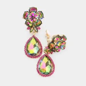 Small Multi-Color Crystal Clip On Dangle Earrings | 463933