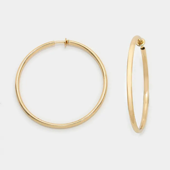 Smooth Gold Clip On Hoop Earrings | 1.75" | 246106