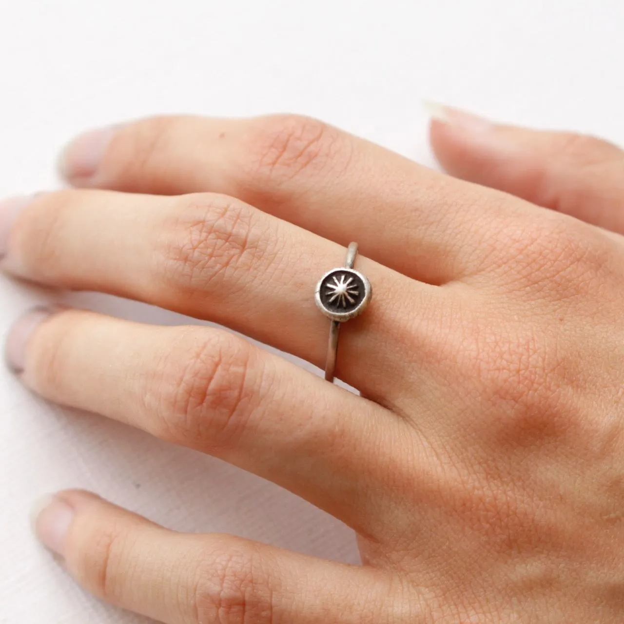 Southwest Sunburst Stacking Silver Ring
