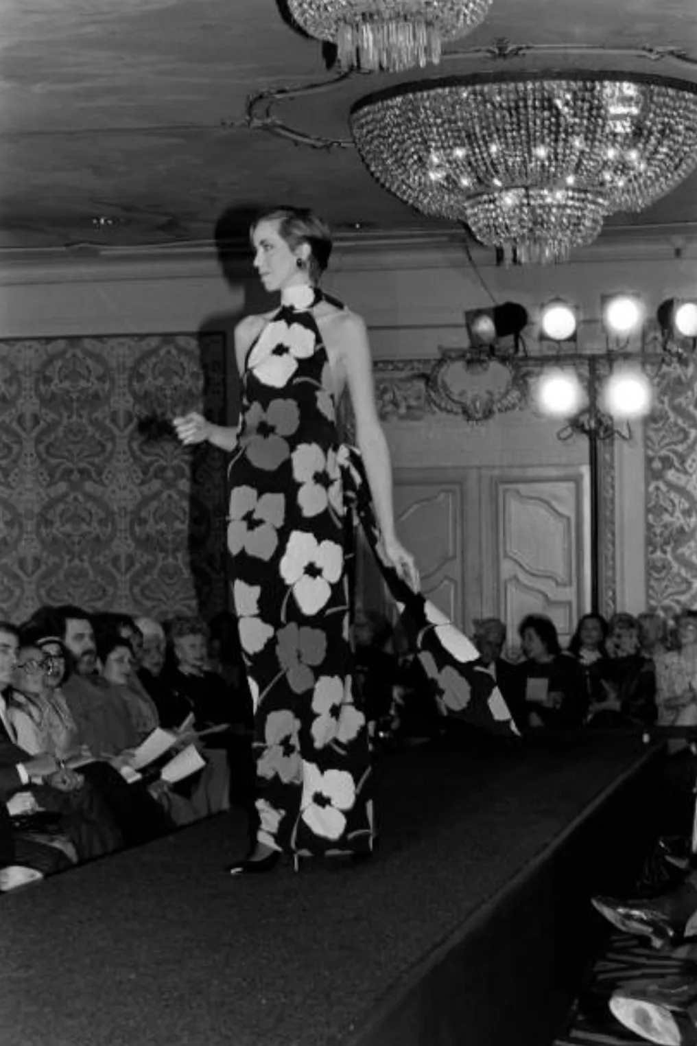 Spring 1984 James Galanos Runway Documented Floral Dress w Low Back