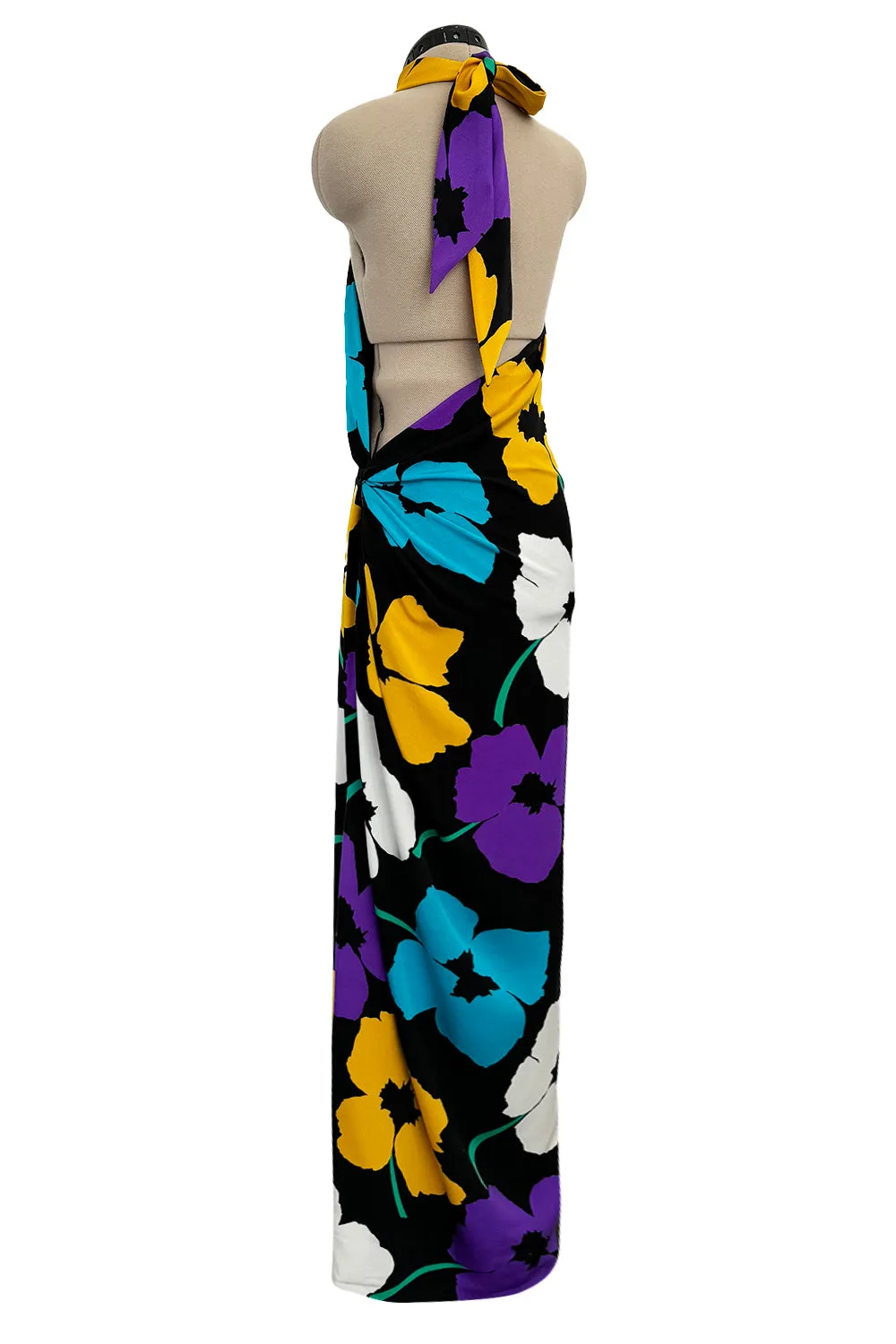 Spring 1984 James Galanos Runway Documented Floral Dress w Low Back