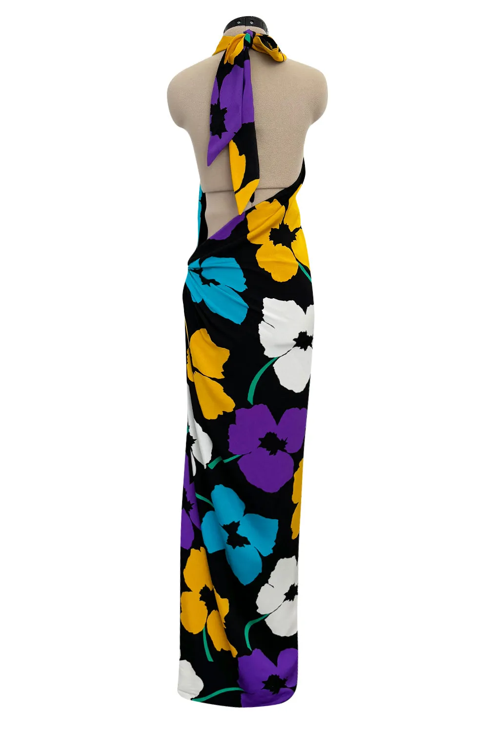 Spring 1984 James Galanos Runway Documented Floral Dress w Low Back