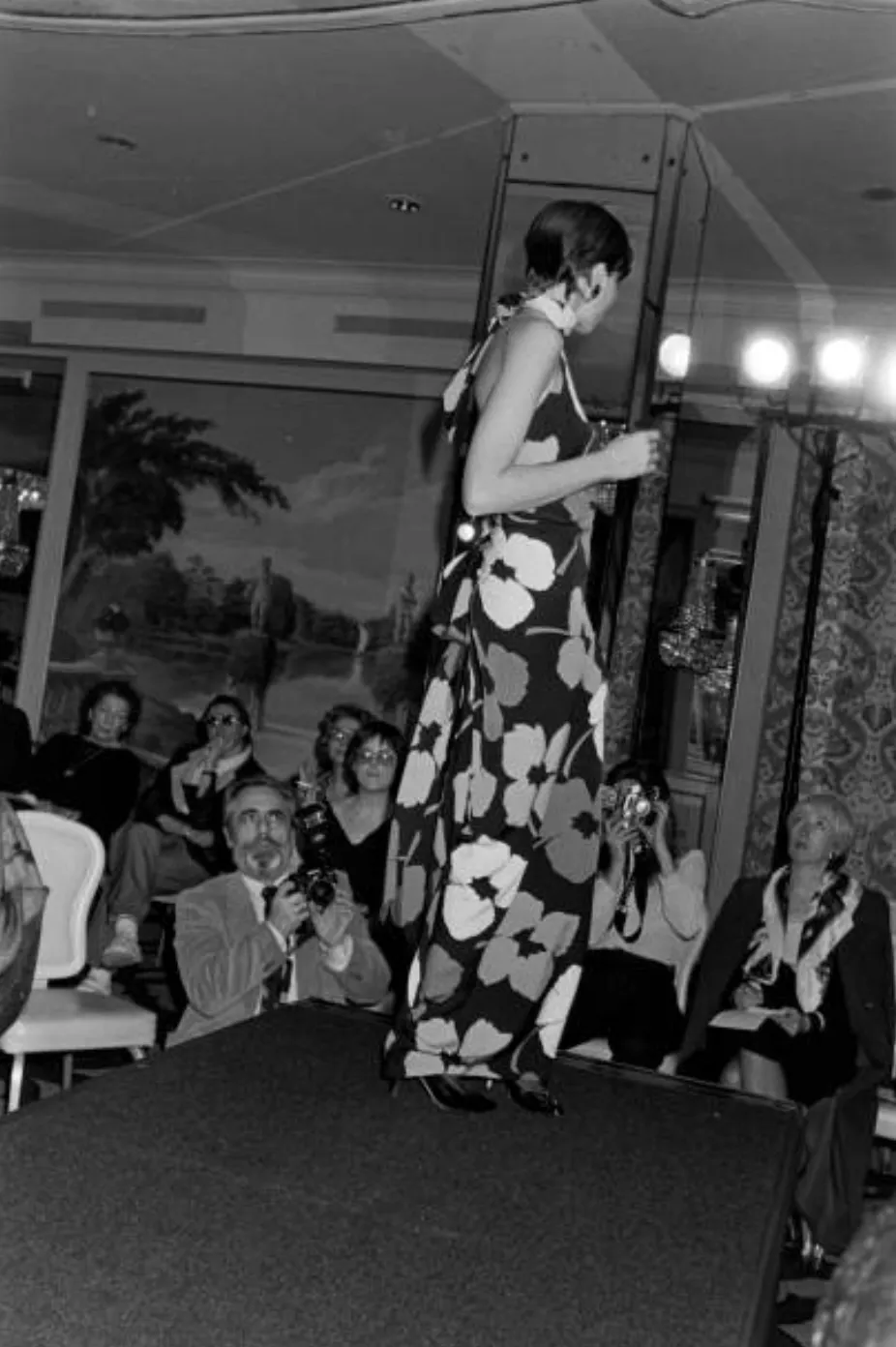 Spring 1984 James Galanos Runway Documented Floral Dress w Low Back