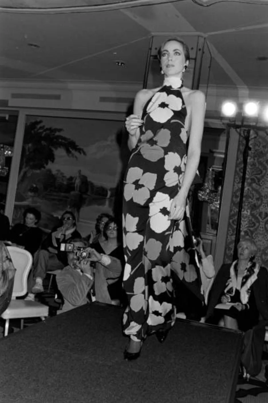 Spring 1984 James Galanos Runway Documented Floral Dress w Low Back