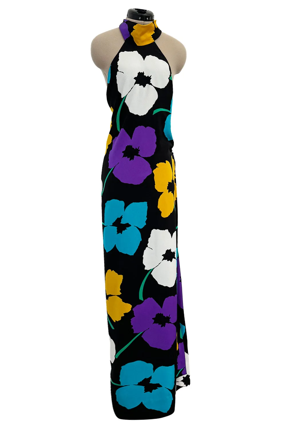 Spring 1984 James Galanos Runway Documented Floral Dress w Low Back
