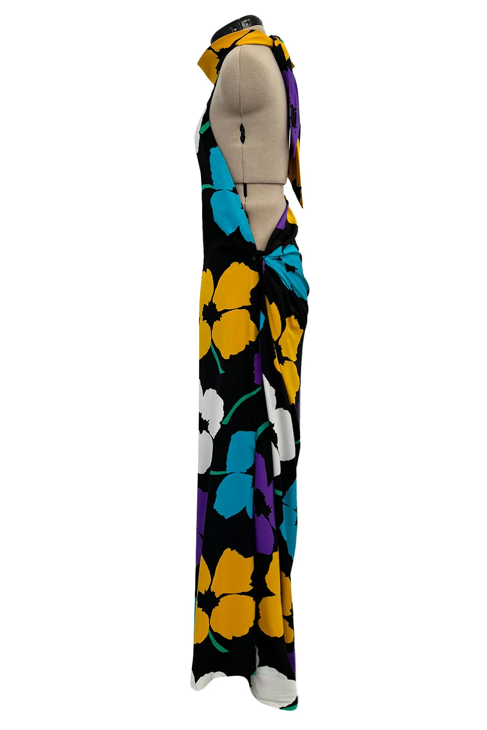 Spring 1984 James Galanos Runway Documented Floral Dress w Low Back