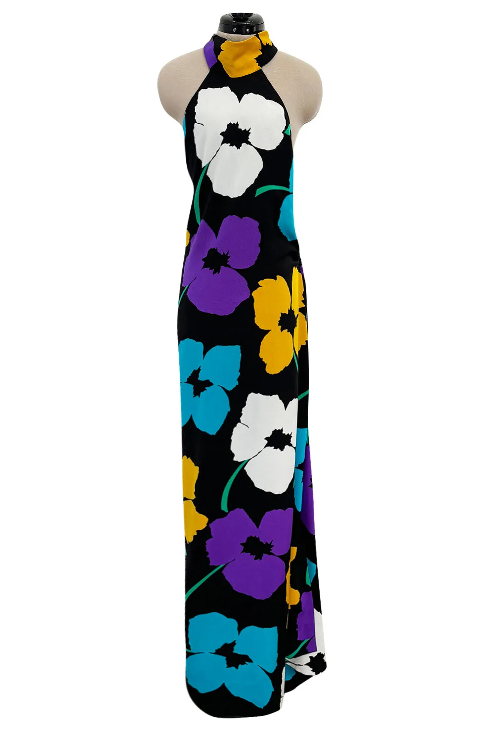 Spring 1984 James Galanos Runway Documented Floral Dress w Low Back