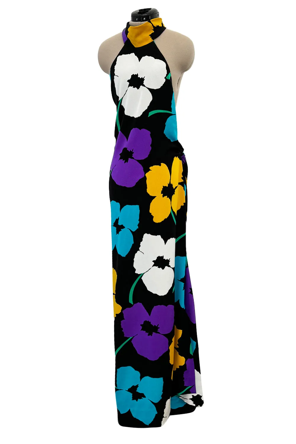 Spring 1984 James Galanos Runway Documented Floral Dress w Low Back