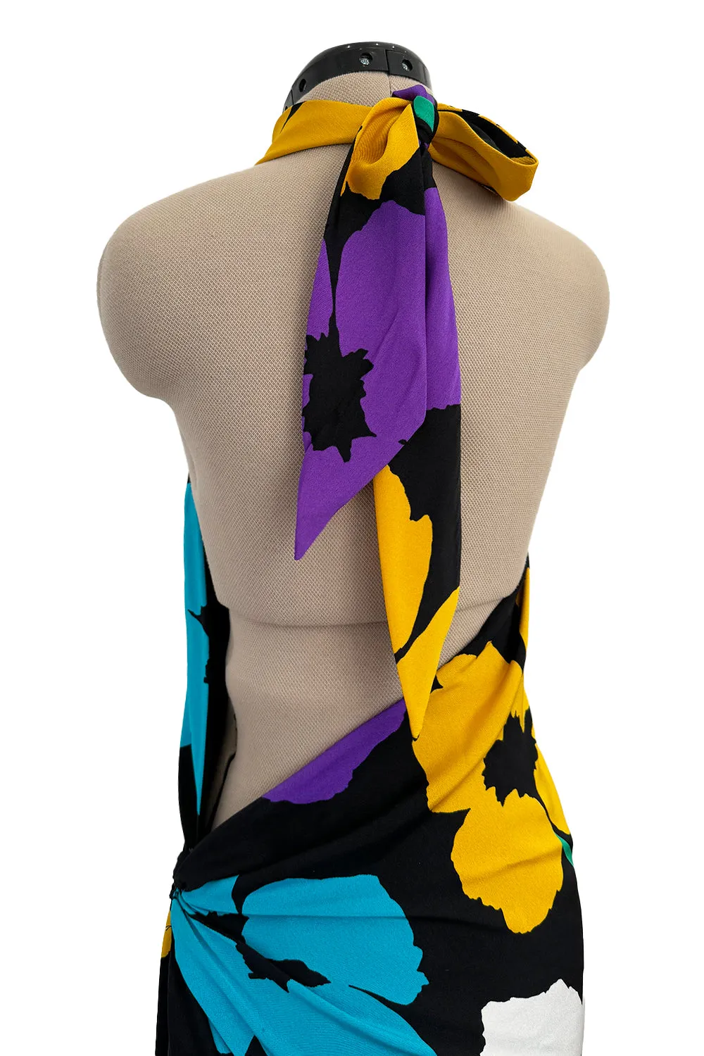 Spring 1984 James Galanos Runway Documented Floral Dress w Low Back