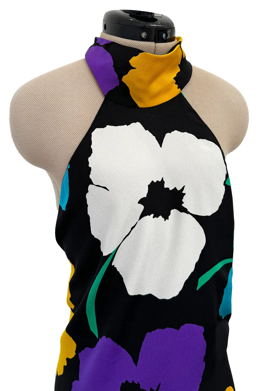 Spring 1984 James Galanos Runway Documented Floral Dress w Low Back