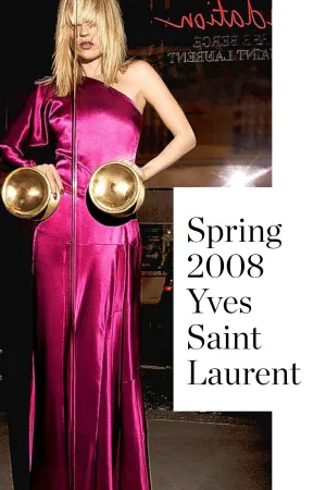 Spring 2008 YSL by Stefano Pilati Runway Look 35 Pink One Shoulder Silk Dress
