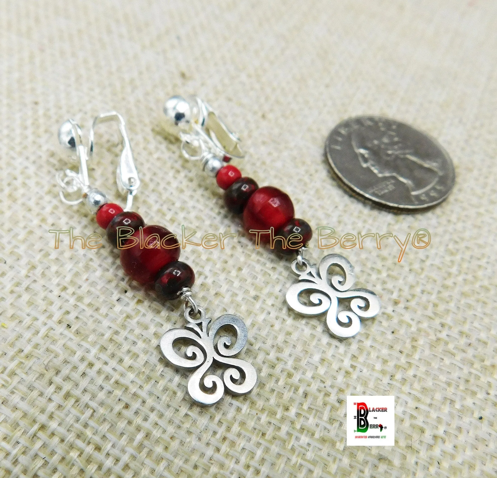 Stainless Steel Butterfly Clip On Earrings Beaded Red Jewelry Non Pierced