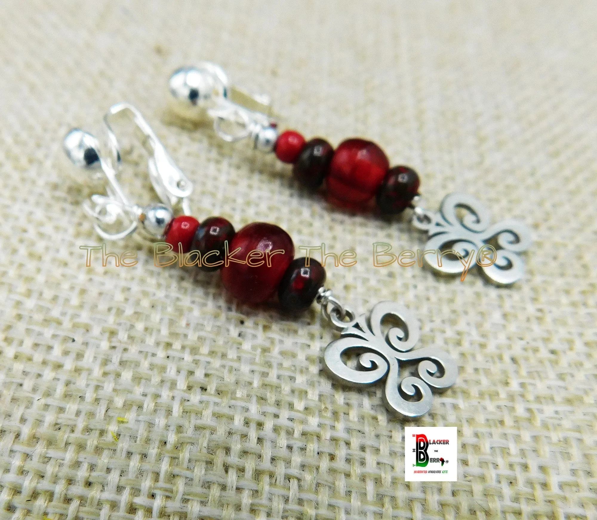 Stainless Steel Butterfly Clip On Earrings Beaded Red Jewelry Non Pierced