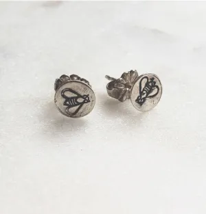 Stamped Bee Post Earrings