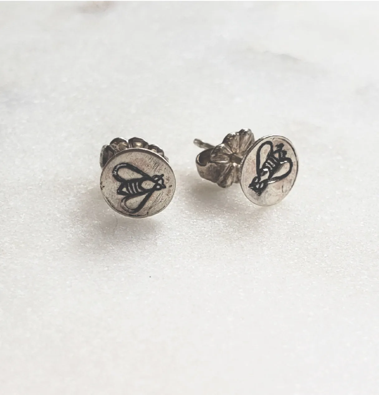Stamped Bee Post Earrings