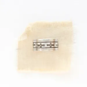 Stamped Cross Linear Silver Ring