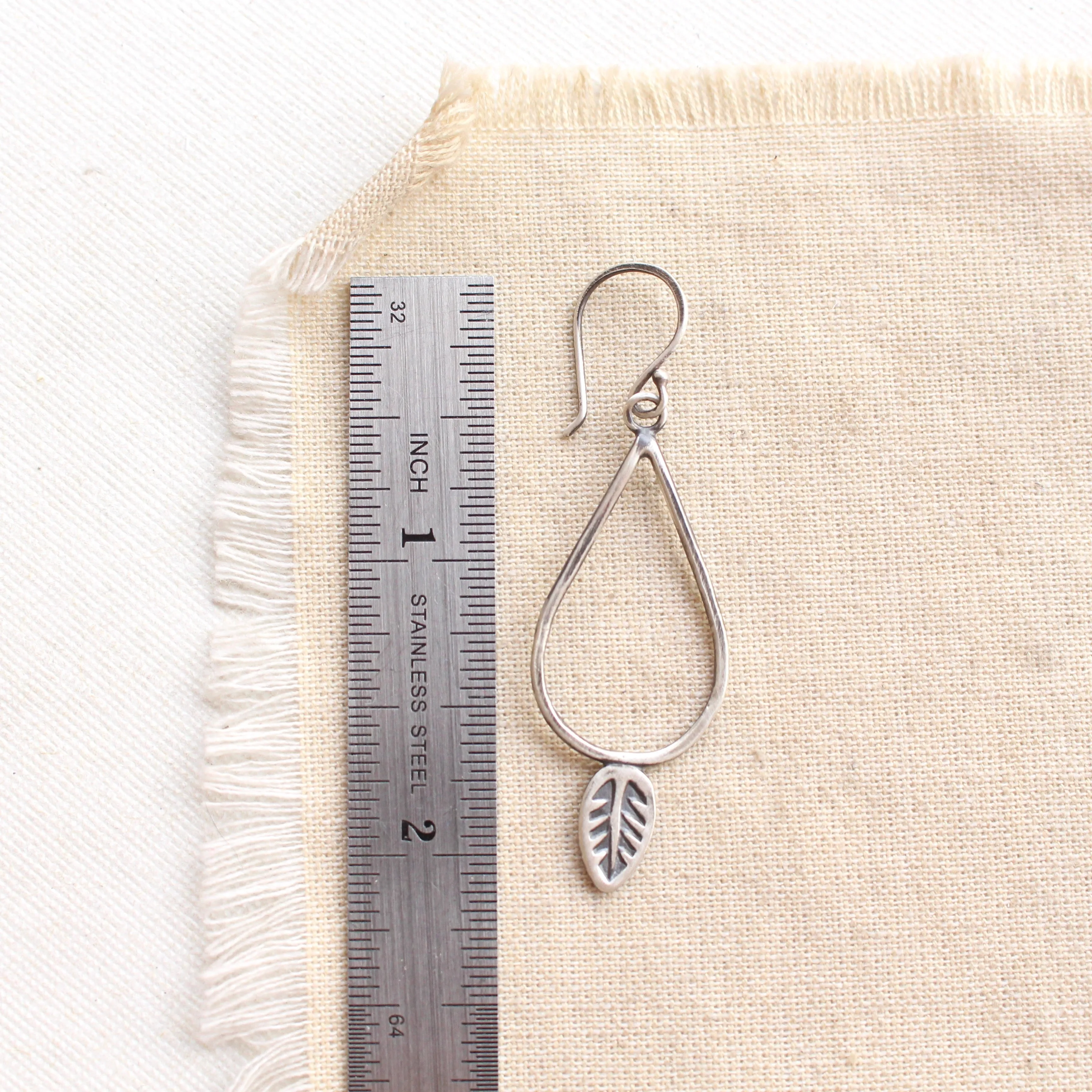 Stamped Leaf Teardrop Hoop Earrings