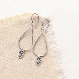 Stamped Leaf Teardrop Hoop Earrings