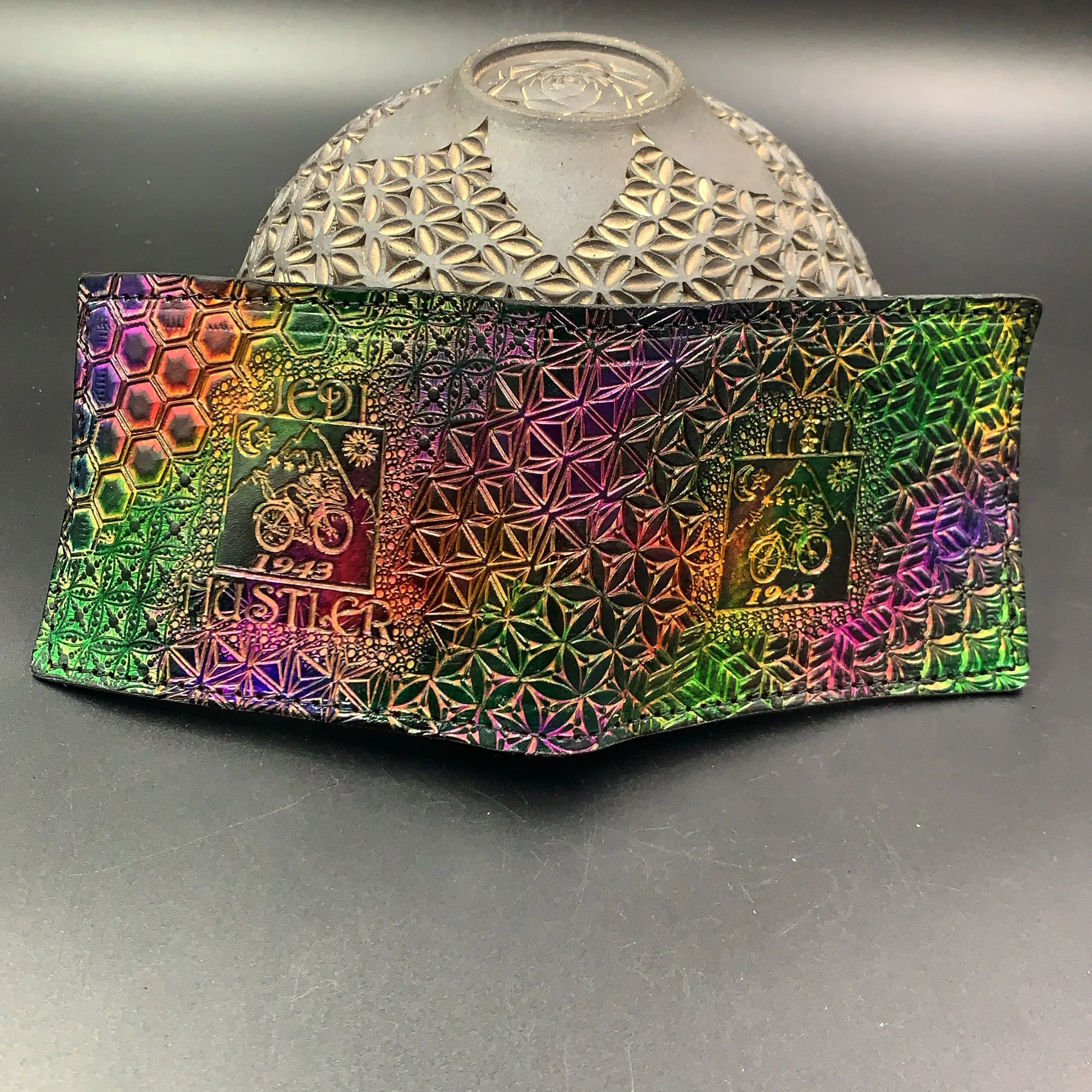 Stamped Leather Bifold Wallet - Bicycle Day/Sunshine