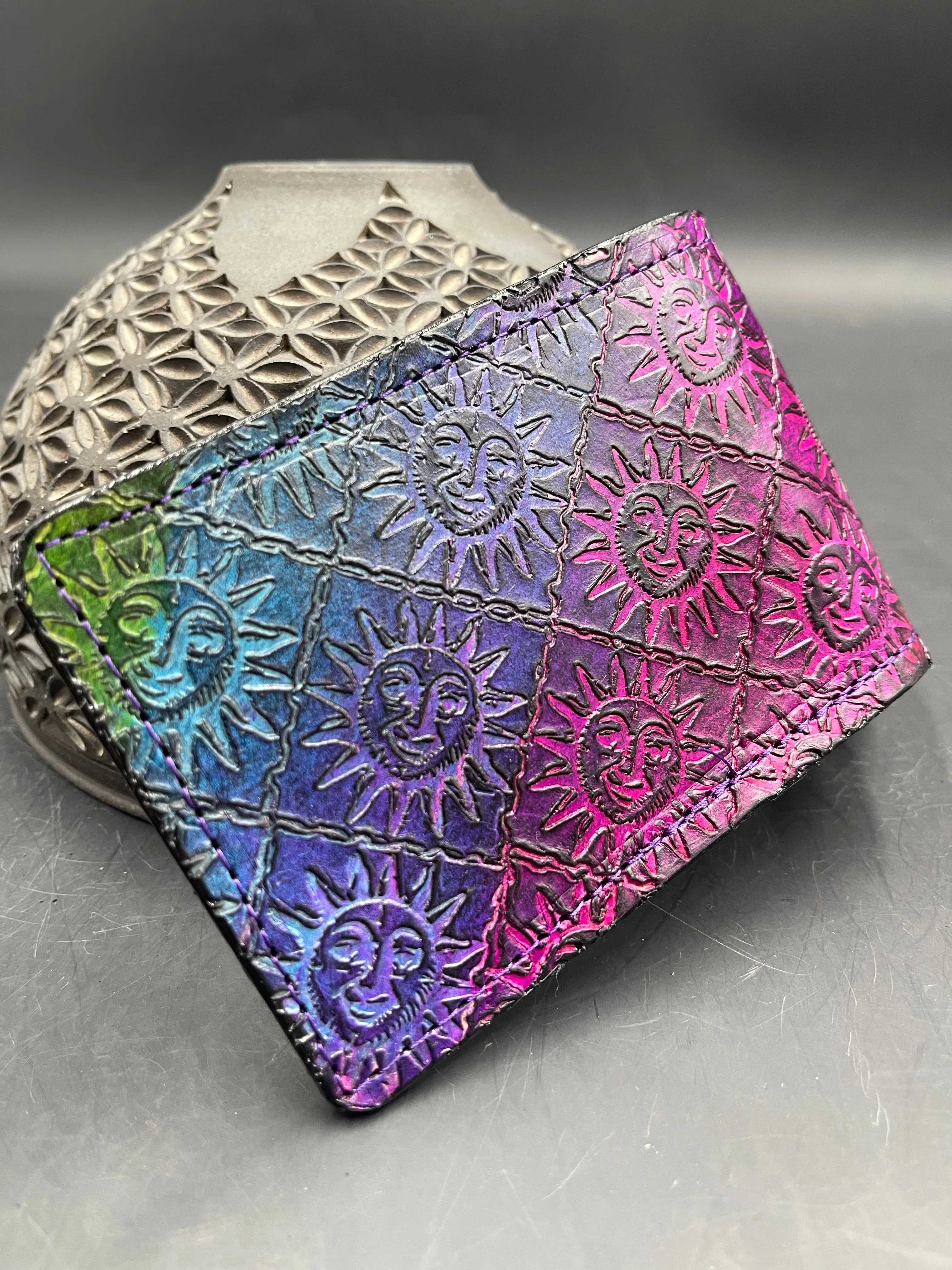 Stamped Leather Bifold Wallet - Bicycle Day/Sunshine