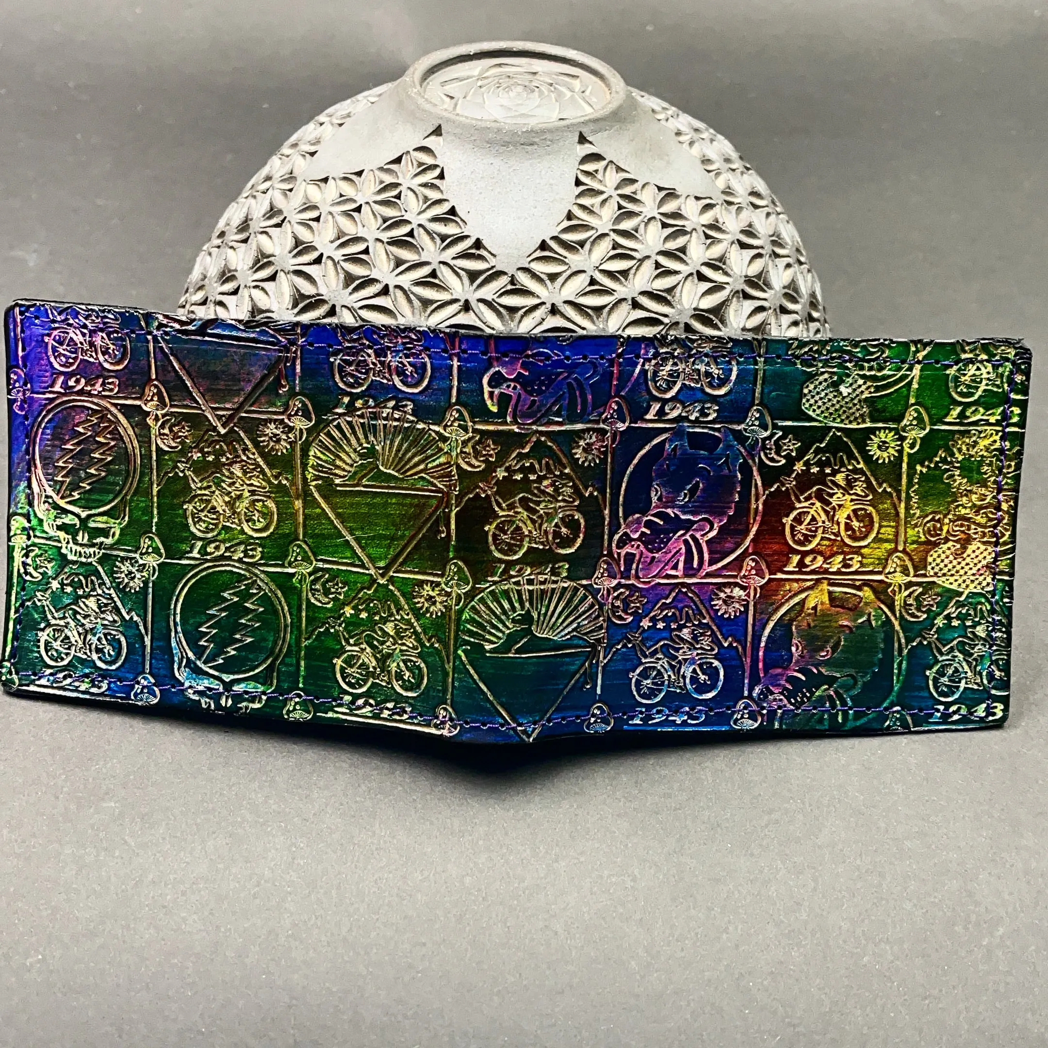 Stamped Leather Bifold Wallet - Bicycle Day/Sunshine