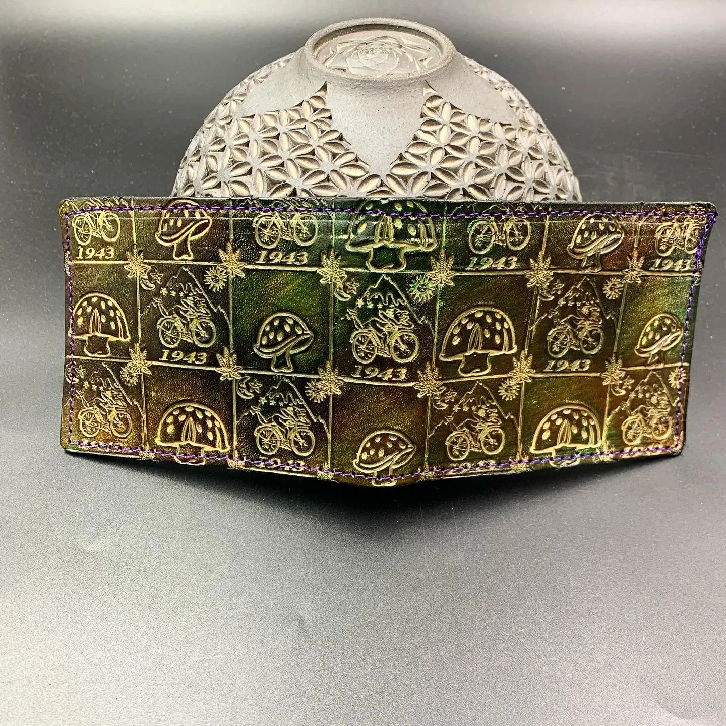 Stamped Leather Bifold Wallet - Bicycle Day/Sunshine