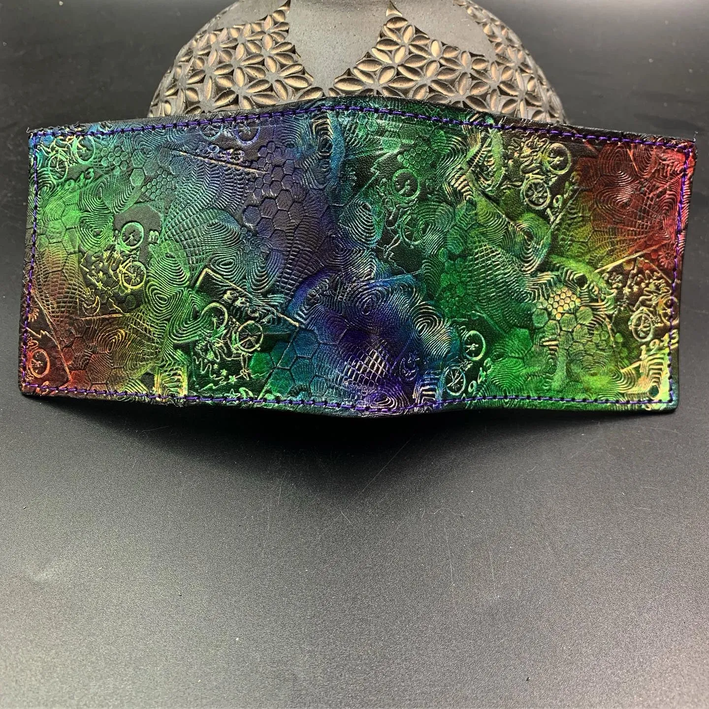 Stamped Leather Bifold Wallet - Bicycle Day/Sunshine
