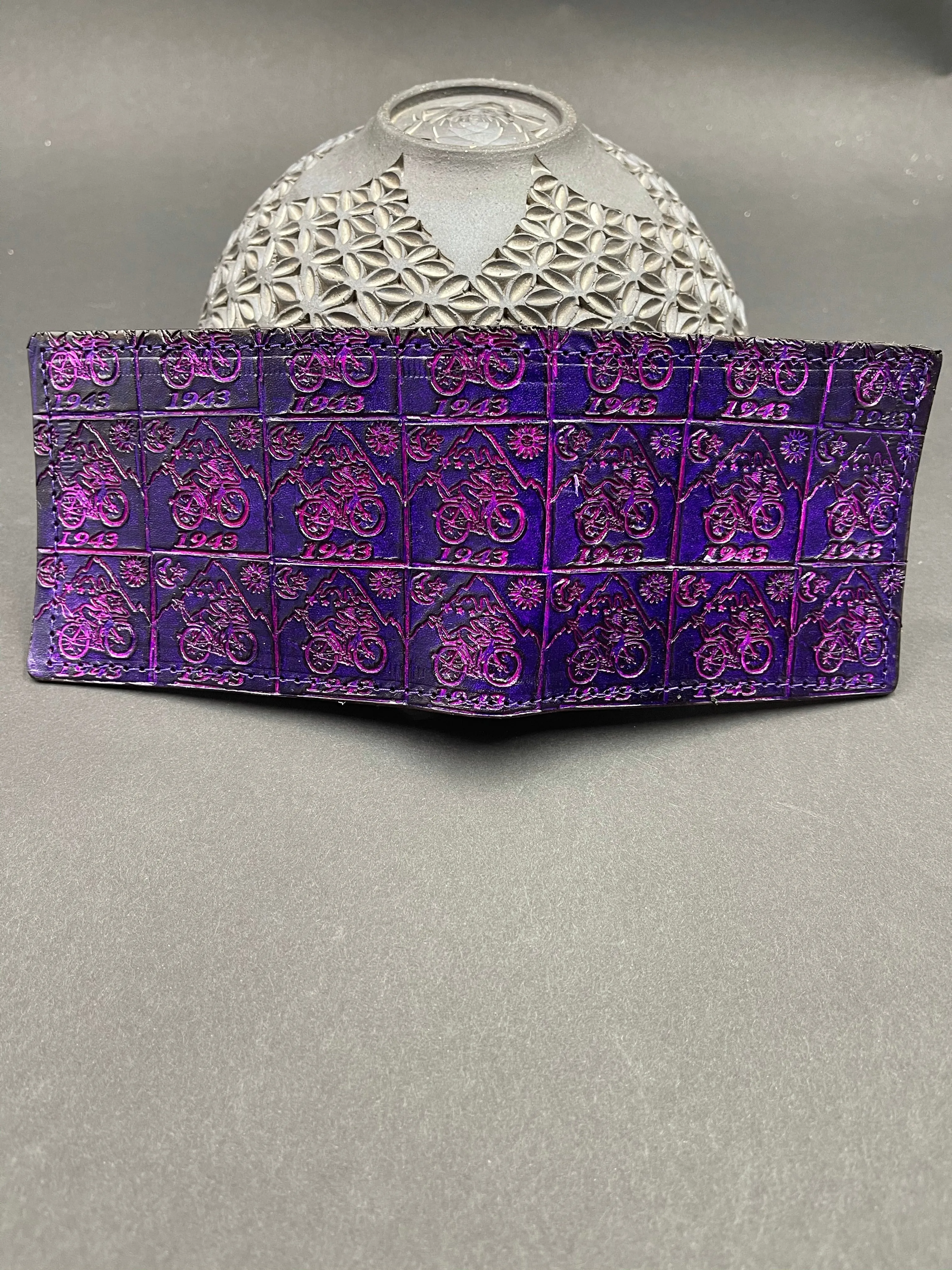 Stamped Leather Bifold Wallet - Bicycle Day/Sunshine