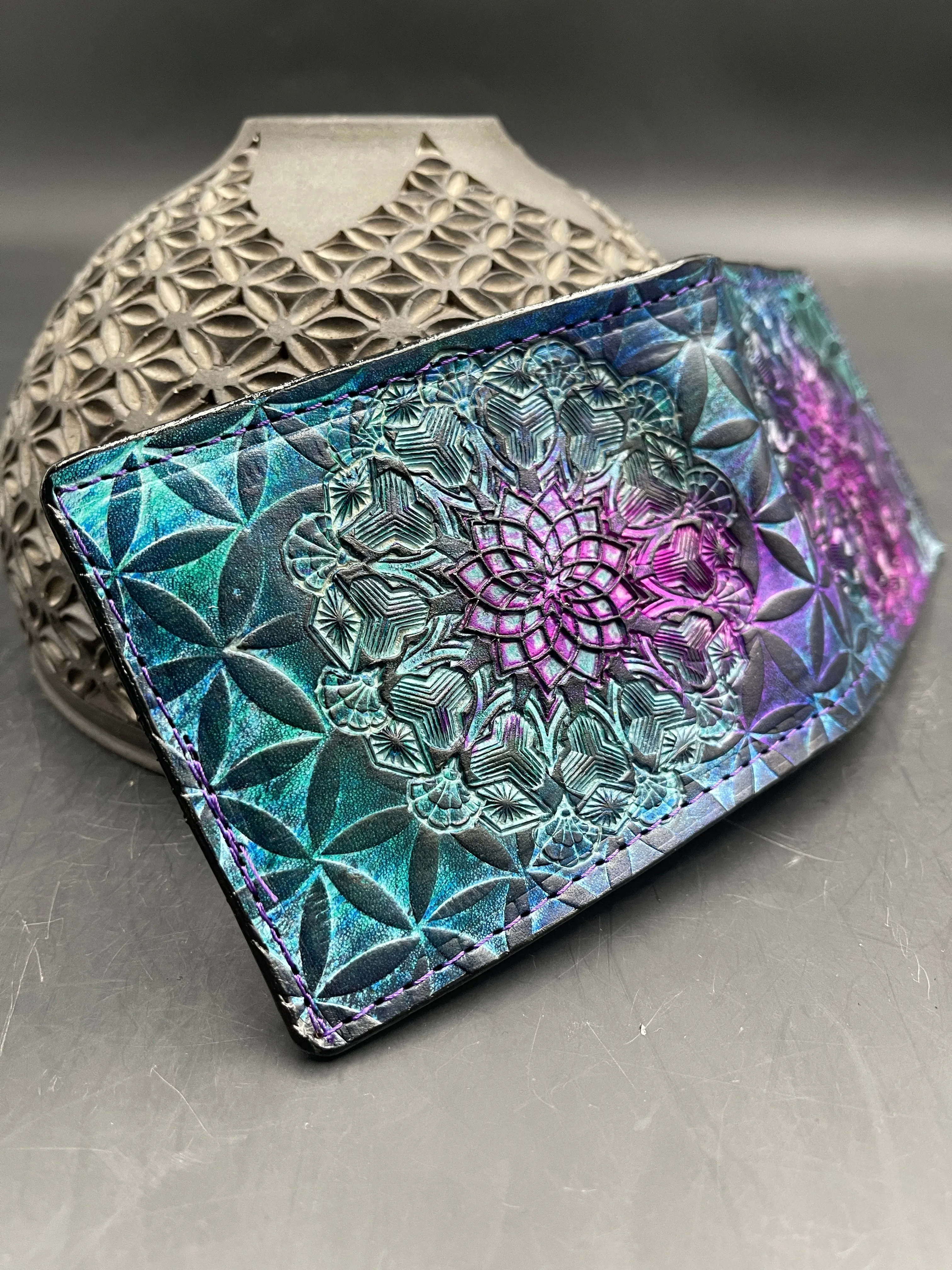 Stamped Leather Bifold Wallet - Classy Mandala
