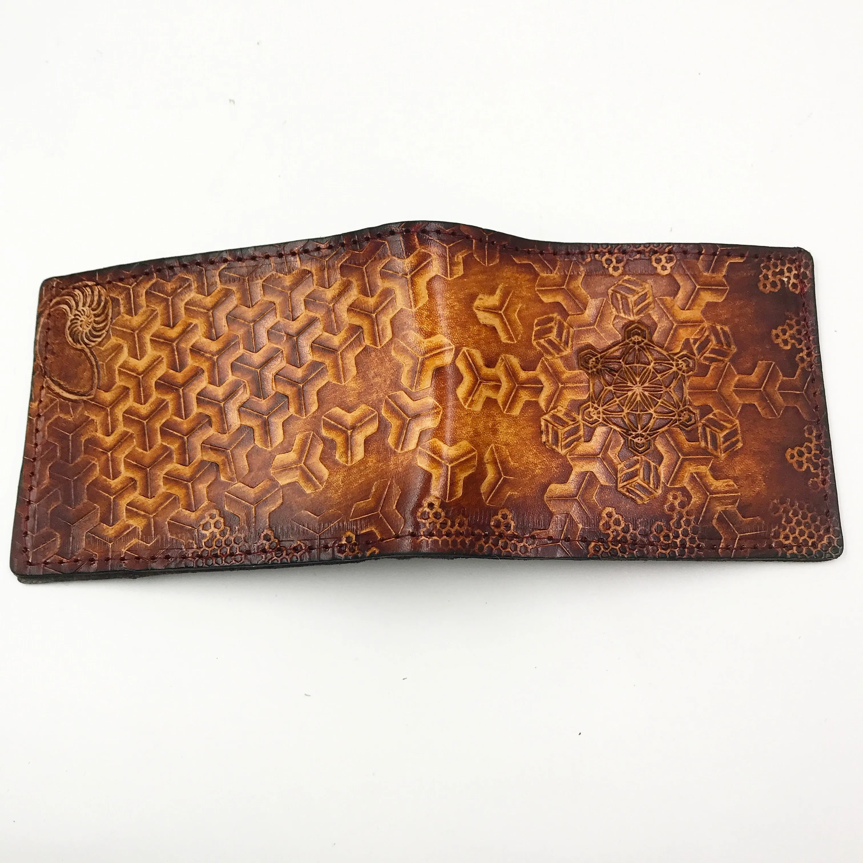 Stamped Leather Bifold Wallet - Crumbling Goyard