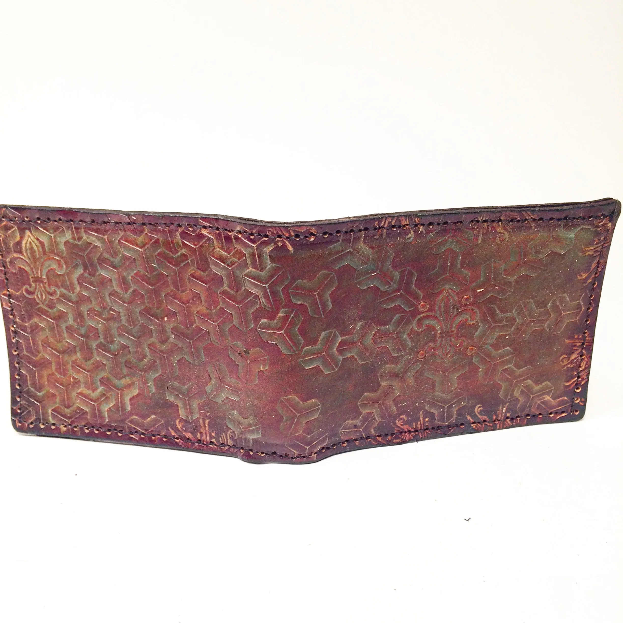 Stamped Leather Bifold Wallet - Crumbling Goyard