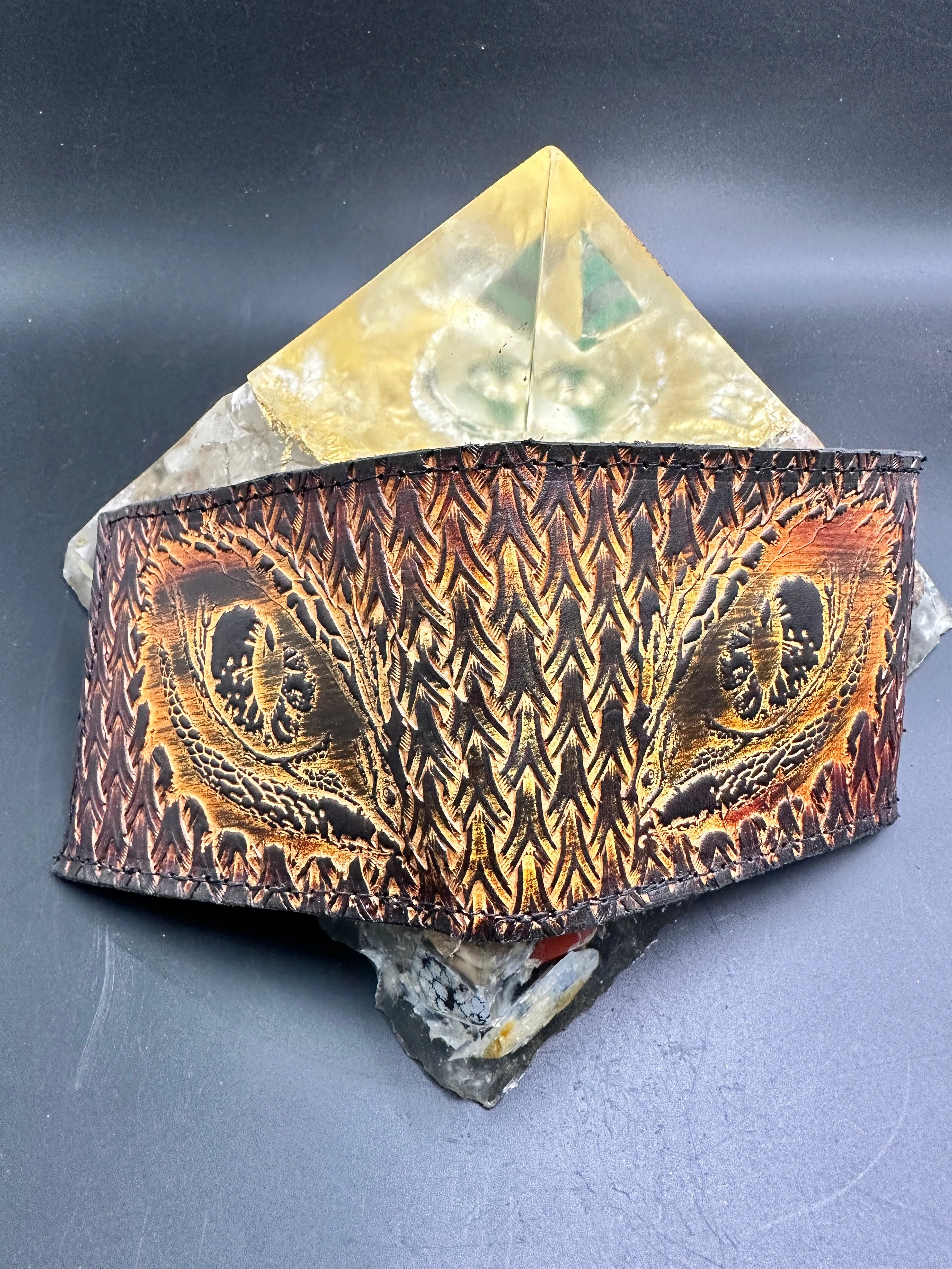 Stamped Leather Bifold Wallet - Dragon Eyes