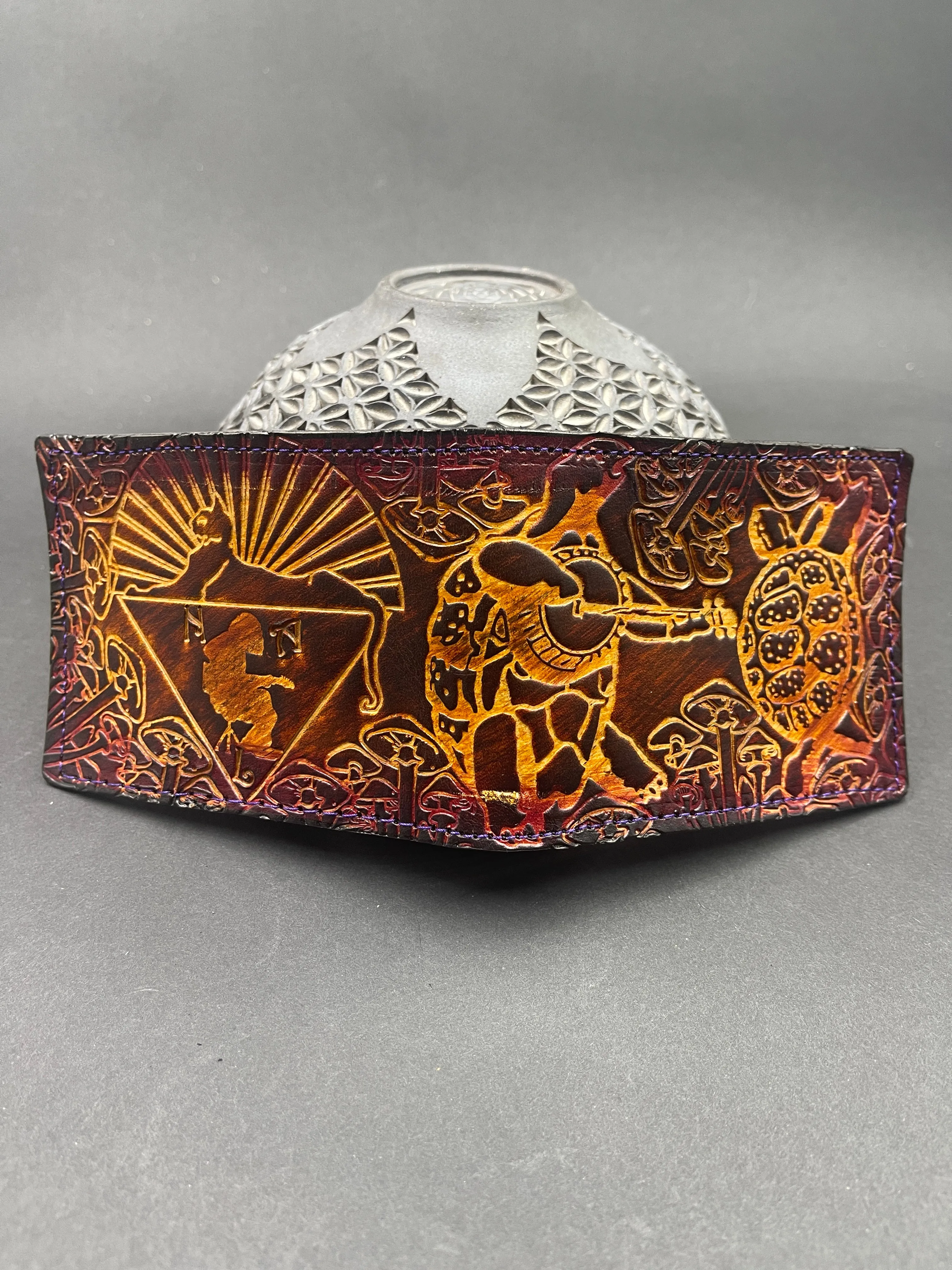 Stamped Leather Bifold Wallet - Grateful Cats Under the Stars