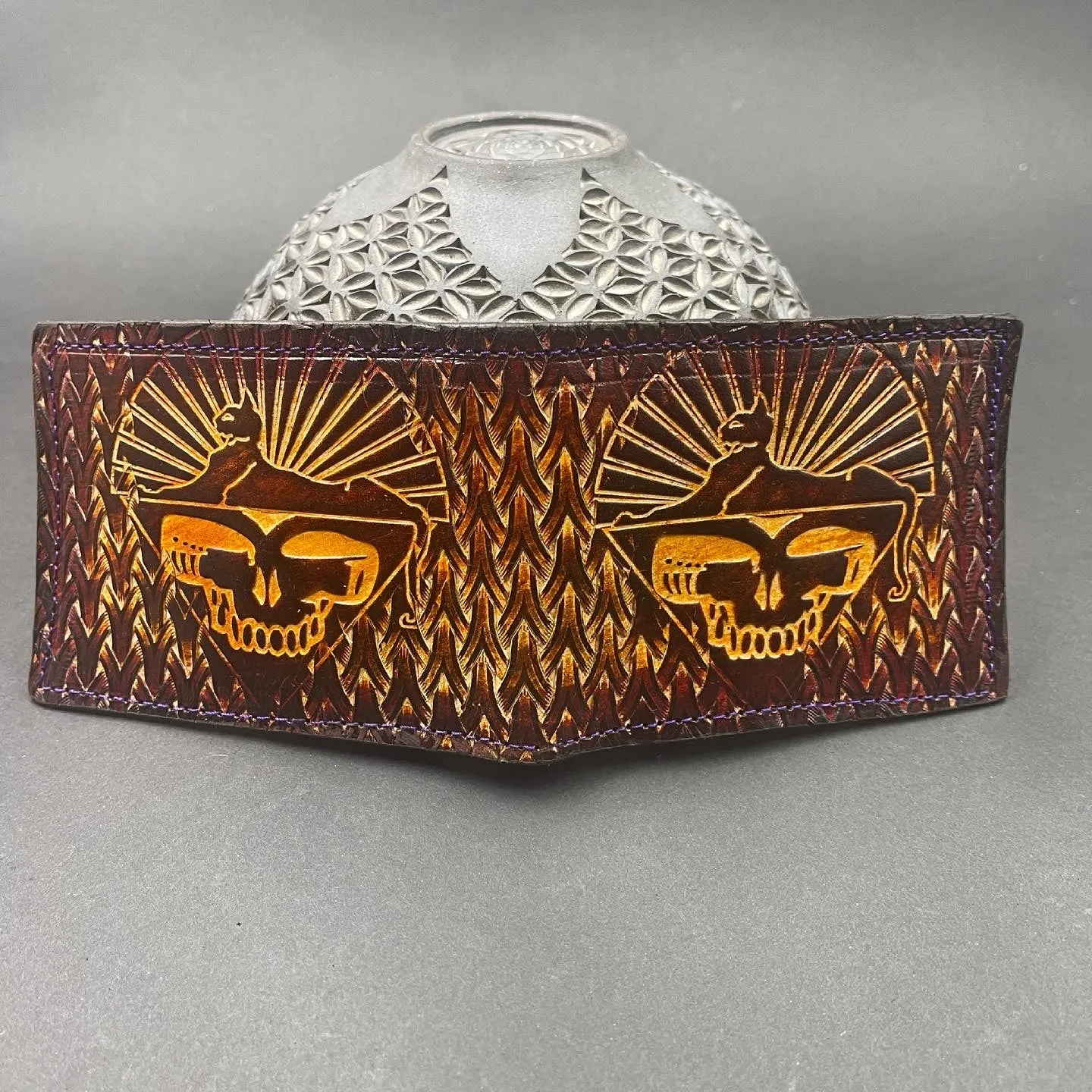 Stamped Leather Bifold Wallet - Grateful Cats Under the Stars