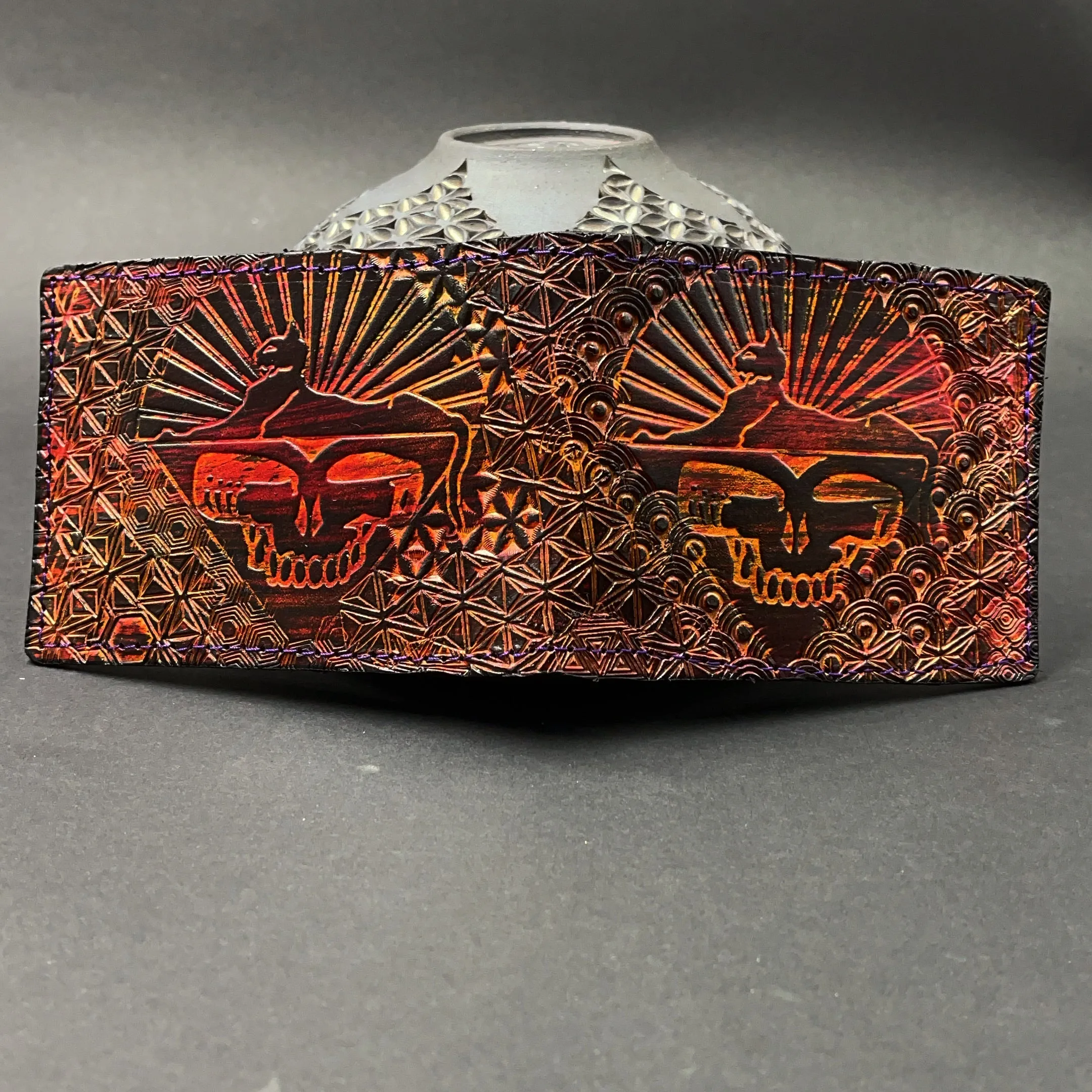 Stamped Leather Bifold Wallet - Grateful Cats Under the Stars