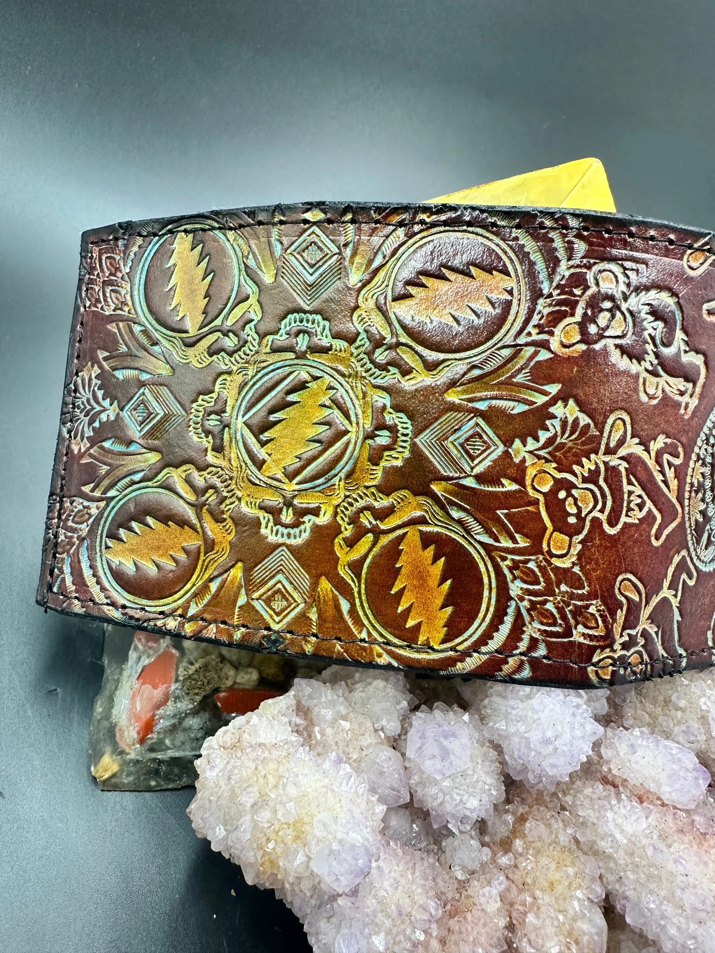 Stamped Leather Bifold Wallet - Grateful Full Stealies