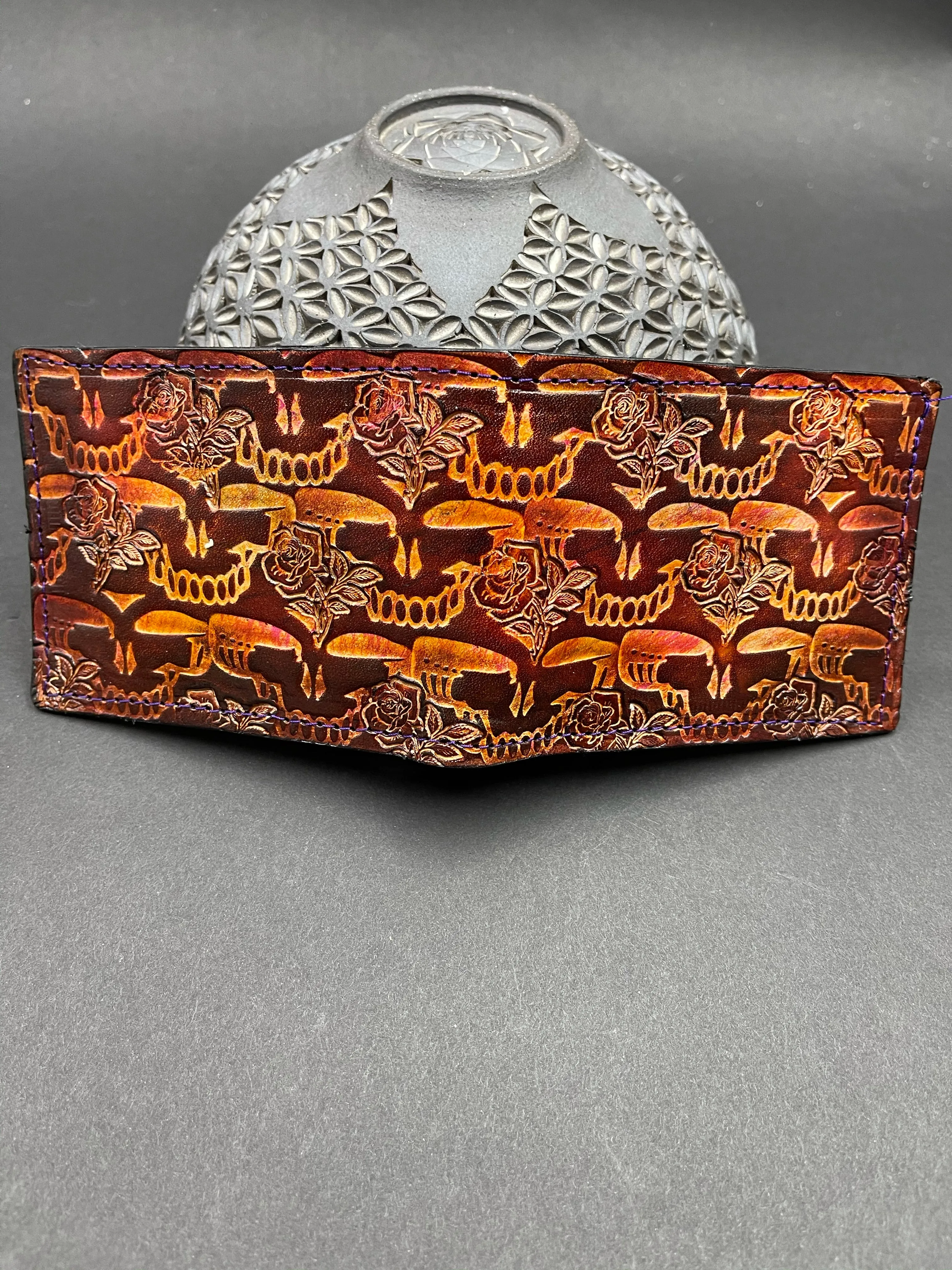 Stamped Leather Bifold Wallet - Grateful Repeating Stealie